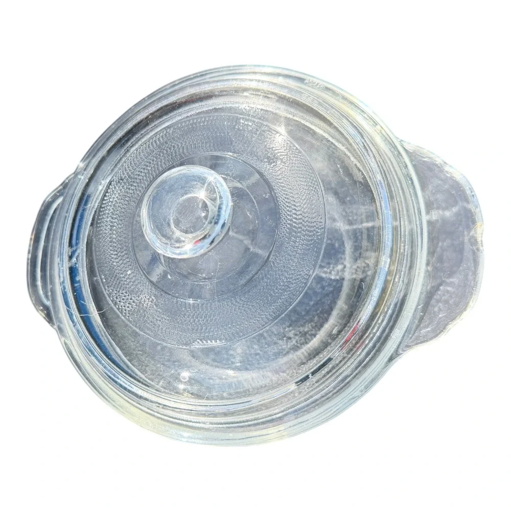 Fire King Casserole Dish 1 Pint Clear Glass Round Lidded Ovenware Vintage USA
